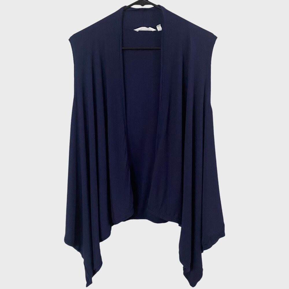 Athleta Open-Front Sleeveless Waterfall Wrap Cardigan Women's Medium Navy Blue